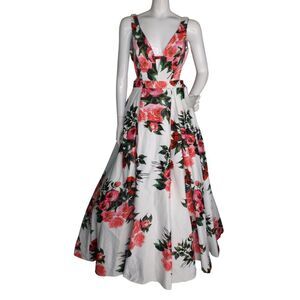 JVN BY JOVANI Gown/Dress, 8, White/Red-pink Roses, Side Cut out, Full Skirt